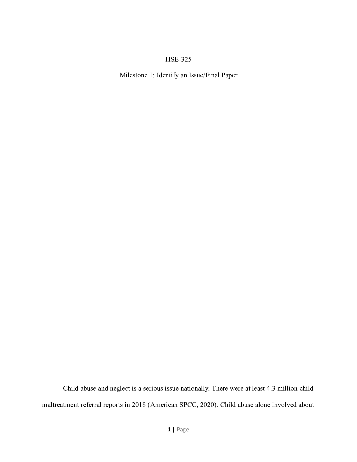 Preview image for HSE 325 Final Paper Milestone One|    HSE-325  Milestone 1: Identify an Issue/Final Pa